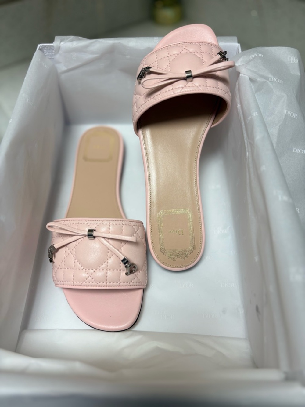 Dior Light Pink Quilted Cannage Slide